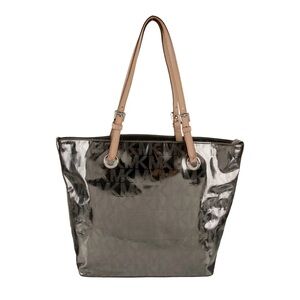 Michael Kors Silver and Tan Tote Bag